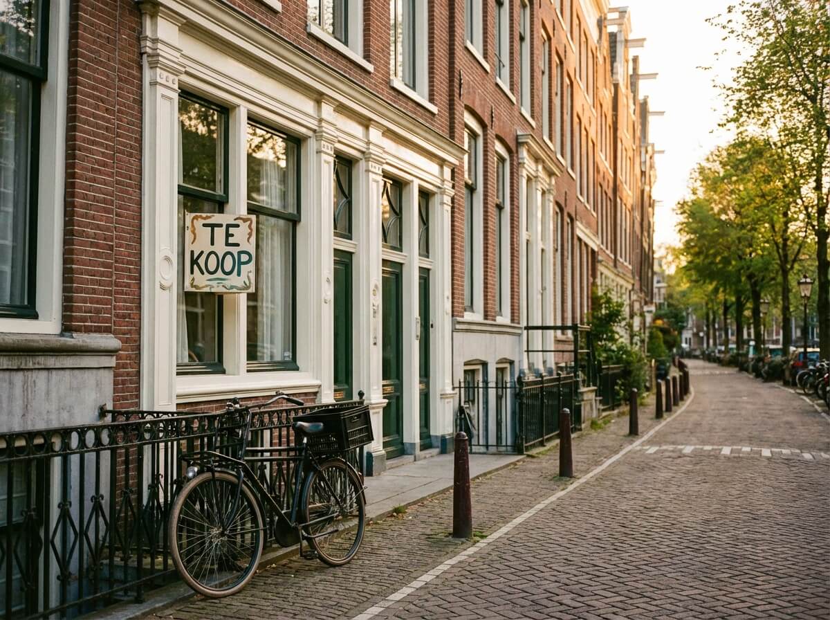 Te koop bord bij een woning in een groene straat